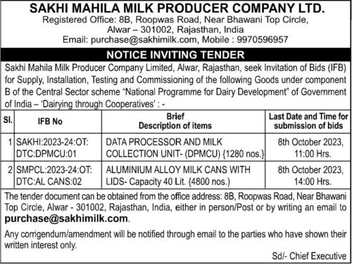 Sakhi Mahila Milk Tender Notice 8x6cm